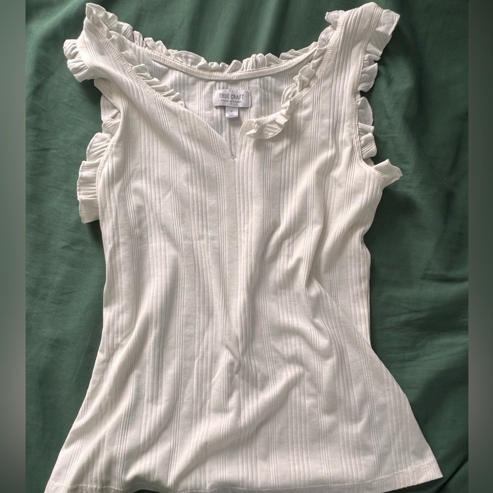 True Craft White Ruffled Tank Top